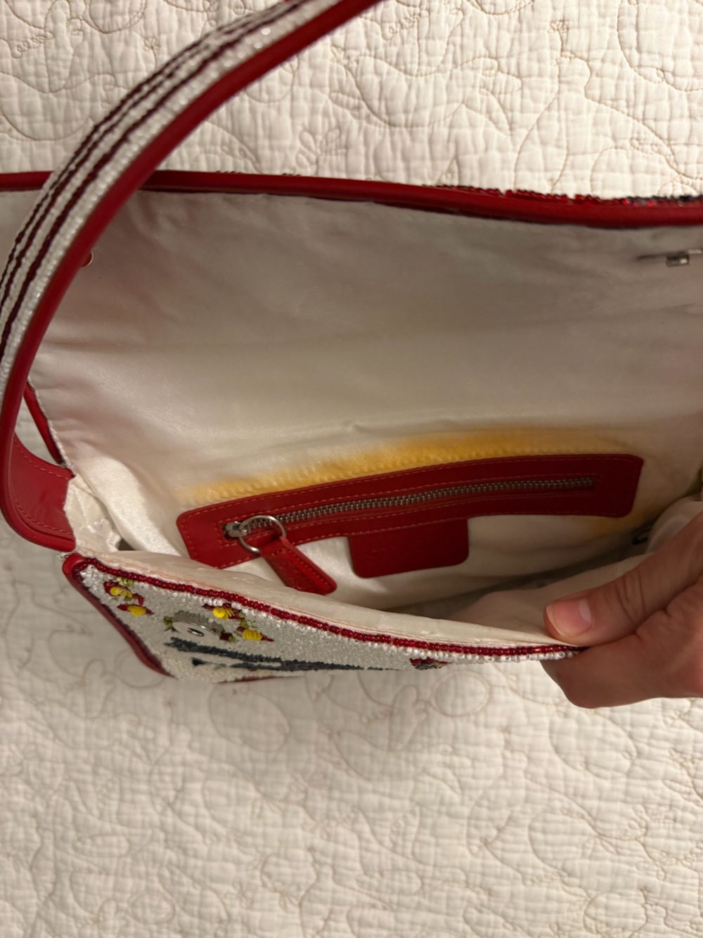 STAUD Cream Beaded Shoulder Bag with Red Trim - Picture 8 of 8